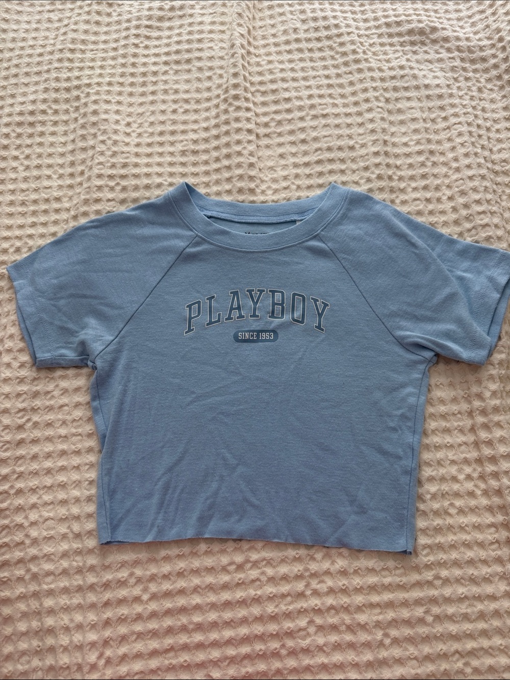 PLAYBOY Sky Blue Cropped Baby Tee